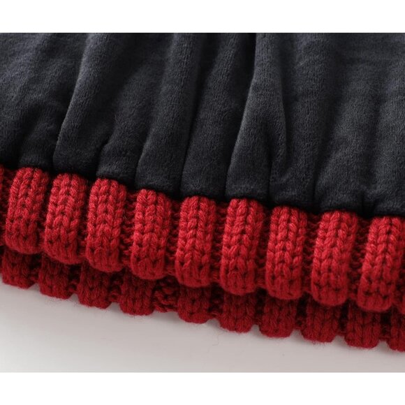 Men Red Ribbed knit Beanie Hat With Cuffed Brim and Small Leather Logo Patch - Picture 8 of 8